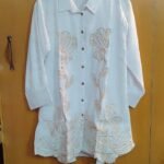 Women’s White Embroidered Viscose Crop Shirt with Collar Neck