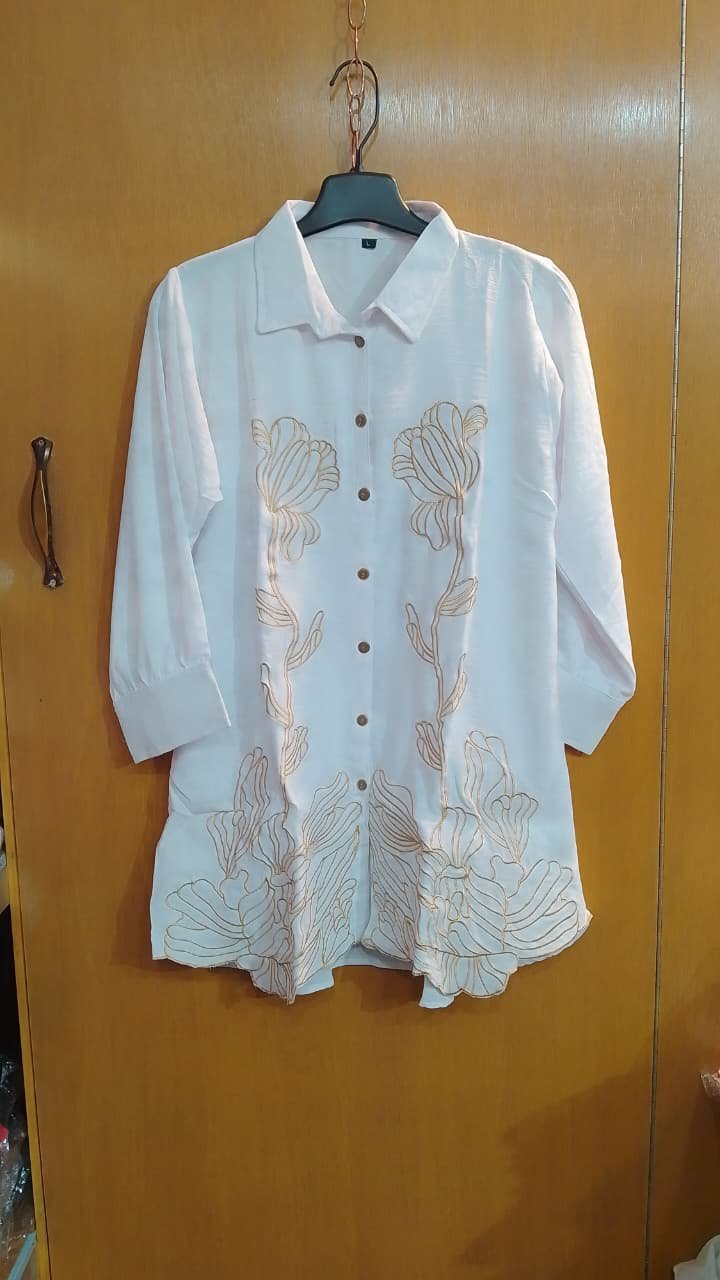 202604230636471-3.jpeg Women’s White Embroidered Viscose Crop Shirt with Collar Neck - Image 1