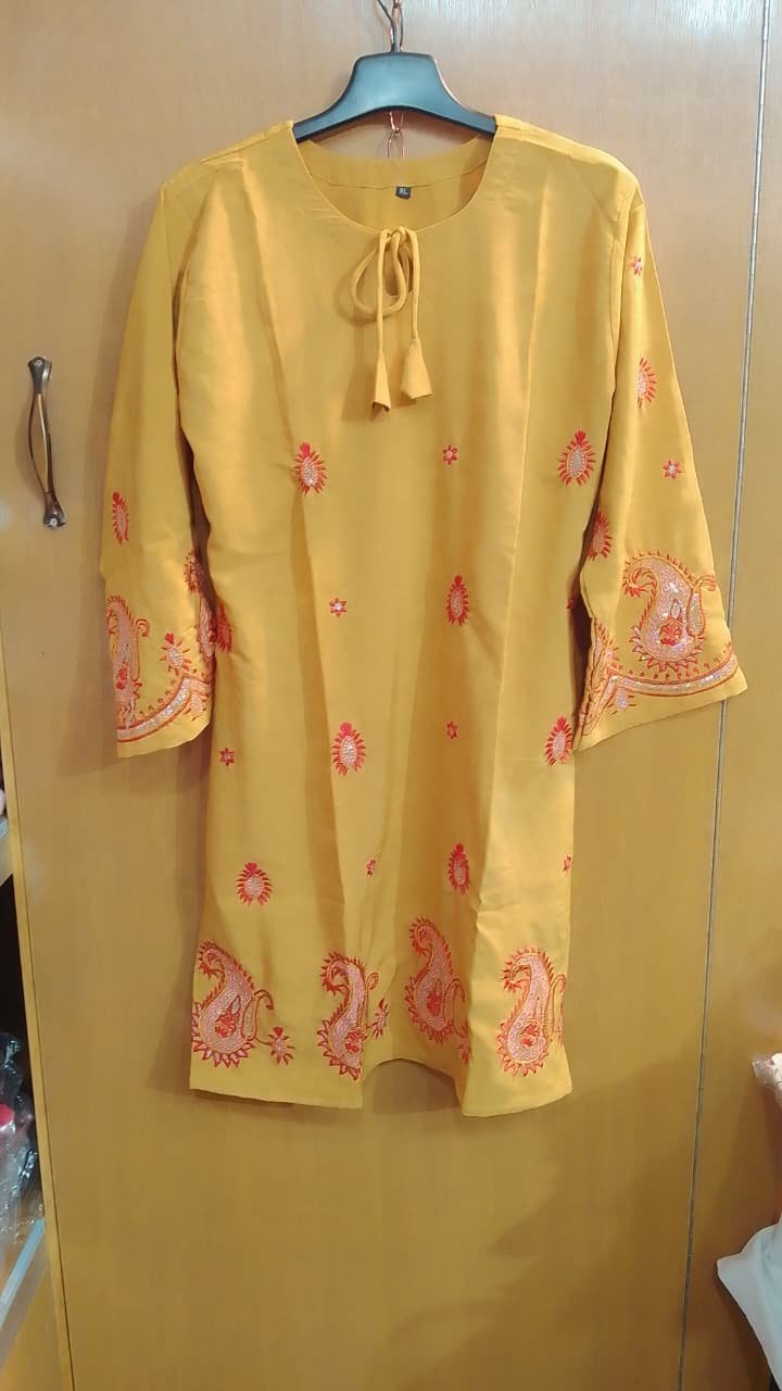 202604230819011-3.jpeg Mustard Yellow Floral Kurti - Image 1